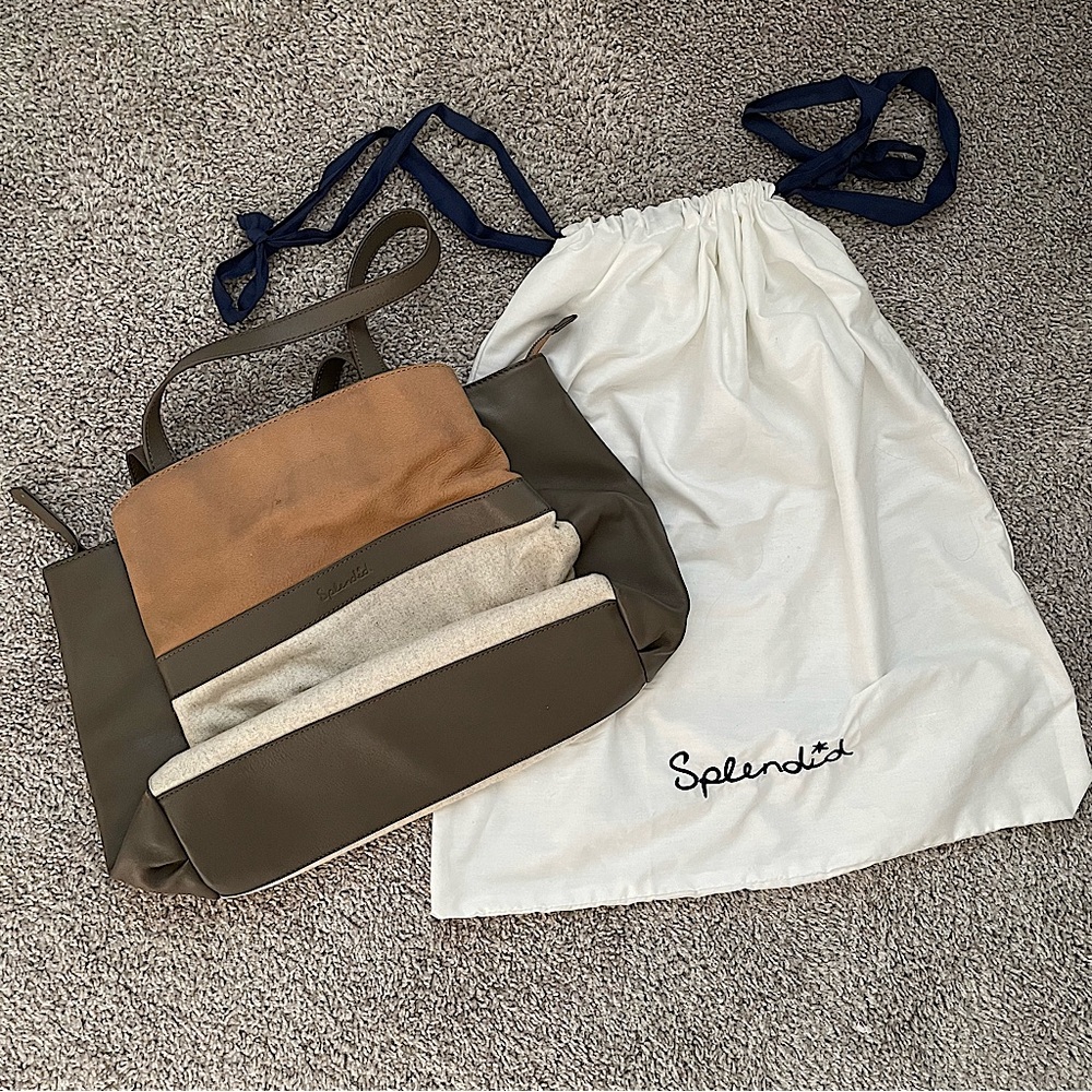 Splendid Large Leather Satchel Bag w/dust cloth Tan & Cream *flaws*